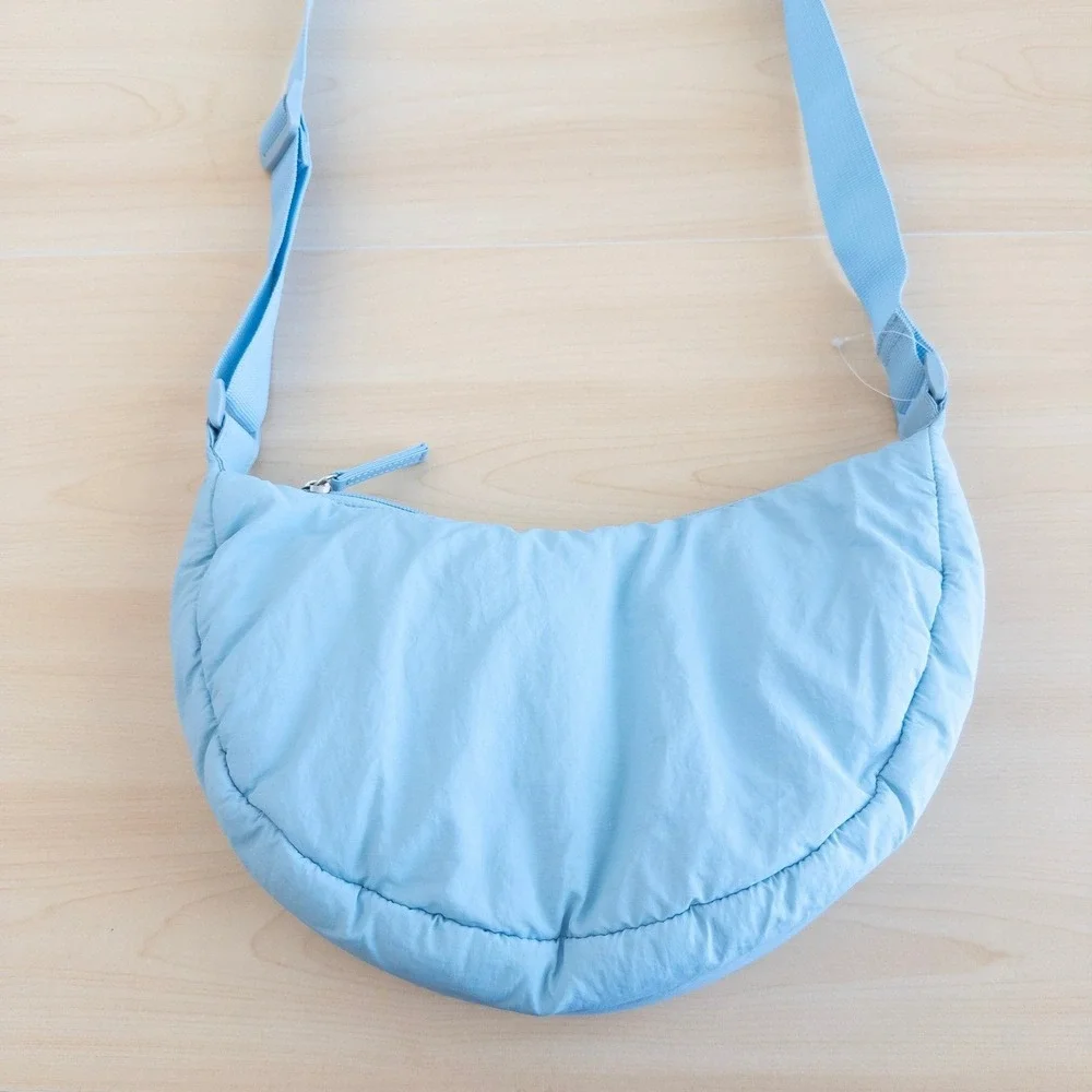 Y2K Baby Blue Puffer Crossbody Shoulder Crescent Bag OS Streetwear Travel Sporty